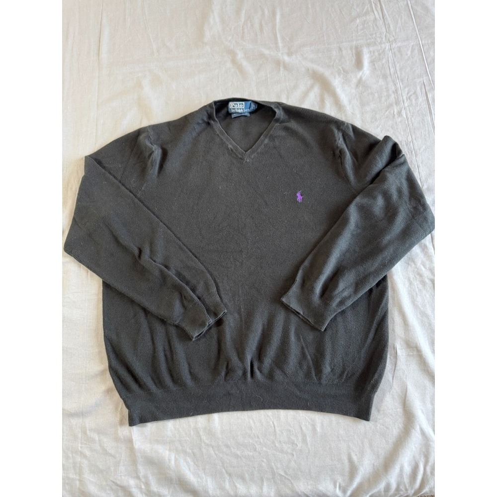 Polo Ralph Lauren V Neck Sweater XL‎ 100% Pima Cotton Black Men's Pony